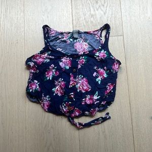 Navy blue and pink floral crop top